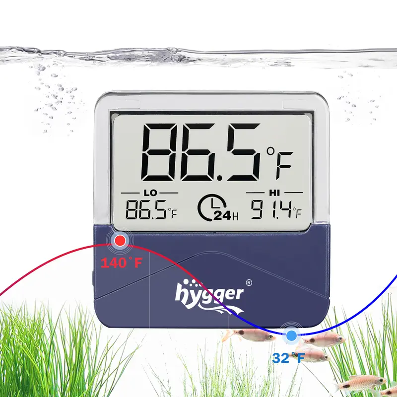hygger Wireless Digital Aquarium Thermometer - Stick-on LCD Display Gauge, Automatic Super Accurate Temp Tracking, 24h Temp Memory, Aluminum Alloy Sensor, Easy to Use, for Freshwater & Saltwater/Axolotl Tanks, Batteries Included, Single Unit