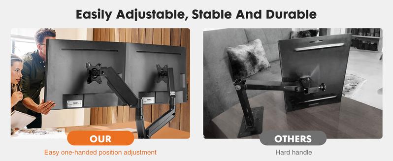 Monitor Stand - Adjustable Desk Mount Arm for 15-27 Inch Monitors, Supports 17.6lbs, Heavy Duty Gas Spring, VESA Bracket Compatible, 75/100 Compatible