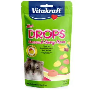 Vitakraft Drops Mini Banana & Cherry Flavor Dwarf Hamster, Rat, and Mouse Treat, 2.5 oz, Multi