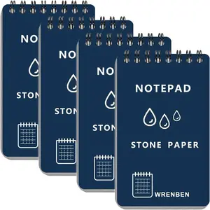 4 Pack 3x5 Inch Weatherproof Spiral Notebook with Stone Graph Paper and PVC Cover, Small A7 Pocket All-Weather Steno Pads for Outdoor Field Adventure, Blue