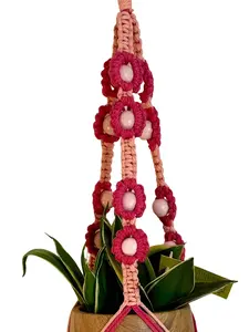 Hot pink daisy macrame plant hanger