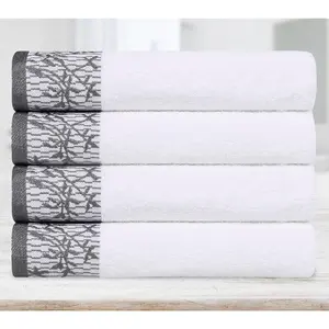 Superior 4 Piece Wisteria Cotton Embroidered Bath Towel Set