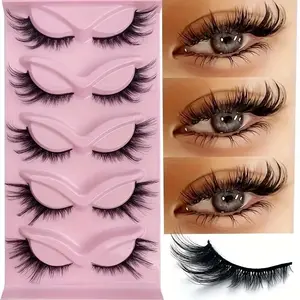 Fluffy & Extra Thick Wispy Volume Set Cat Eye Fox Eye False Eyelashes, 5 Pairs Imitation Mink, C Curl, 13-15mm, Natural Look, Sexy Lash Extensions for Makeup