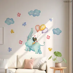 A (30*60cm) elephant balloon cloud flower decorative wall sticker Floral Pattern Sticker for kitchen and dining room home decor decoration and beautification, self-adhesive M20348-NC