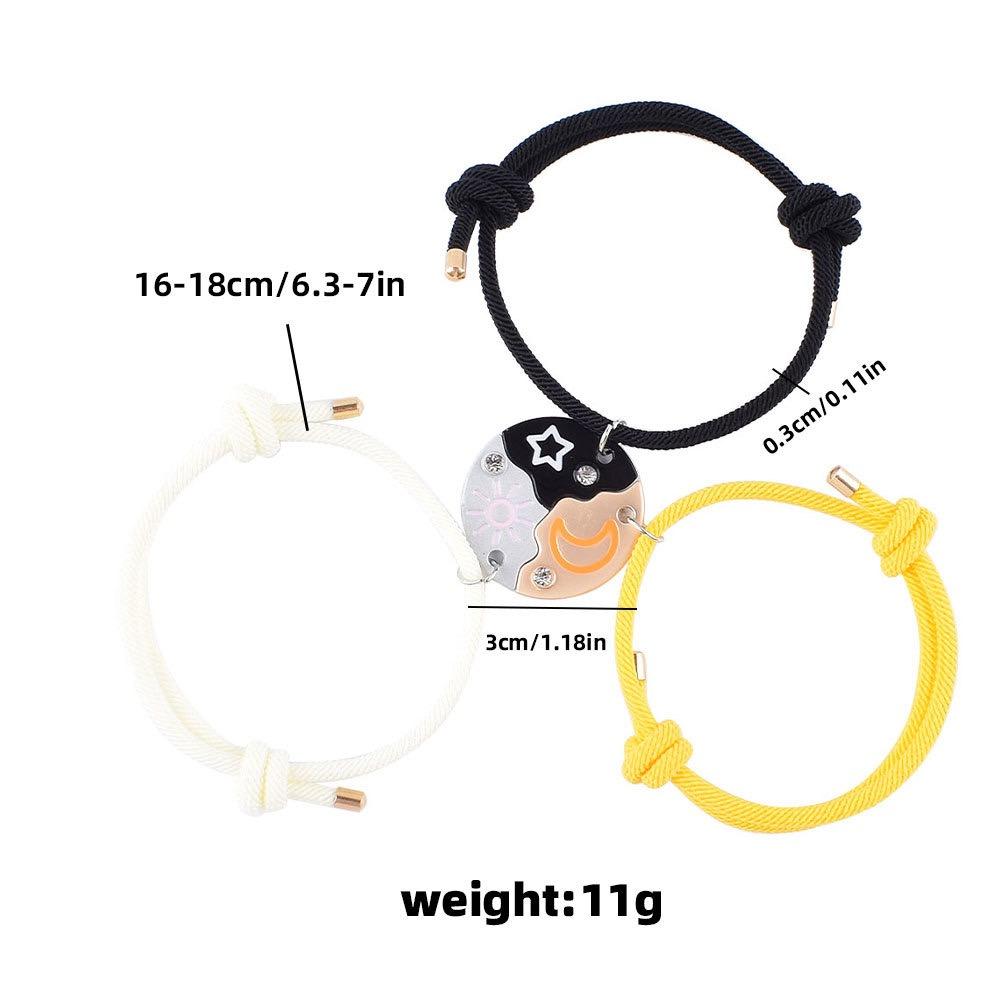 Summervibes Set of 3 Round Rhinestone Star Moon Sun Friendship Bracelet/Necklace/Keychain BFF Best Friends Forever Fantasy Cute Pendantfor Unbreakable Friendship