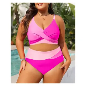Plus Size Women's Swimsuits, Plus Size Women's Swimwear, Women's 2pcs Swimsuits, Suitable Outdoor Beach and Wear, Made of Comfort Fashionable Print Design, Surfing Wear, Travel Outfit