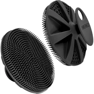 Food-Grade Soft Silicone Body Scrubber Shower Brush Handheld Cleansing Skin Brush, Gentle Exfoliating and Lather Well (Black)