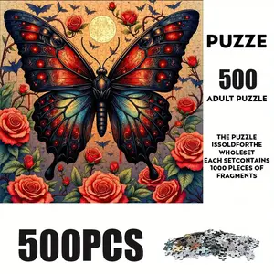 500 Piece Butterfly Puzzle in Rose Design, Large Adult Family Interactive Toy, DIY Home Decor Brain Challenge, Perfect Gift