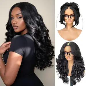 SummerVibes GKtineke V Part Wig, Body Wave Half Wigs for Women, Synthetic Yaki Hair, Glueless Wear and Go Wig with Bouncy Curls, Natural Black.