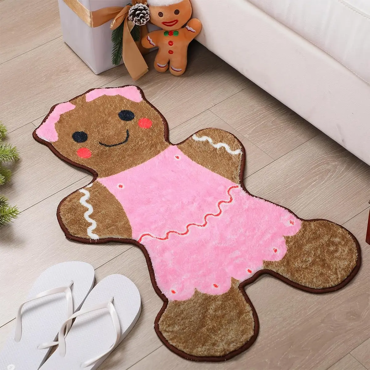 Gingerbread Man Bathroom Mat, Soft Absorbent Plush Rug, Christmas Decoration, Comfortable Non-Slip Floor Mat for Bathrooms, Water Absorbent Mat