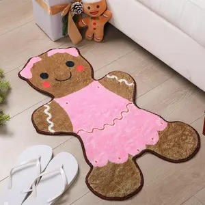 Gingerbread Man Bathroom Mat, Soft Absorbent Plush Rug, Christmas Decoration, Comfortable Non-Slip Floor Mat for Bathrooms, Water Absorbent Mat