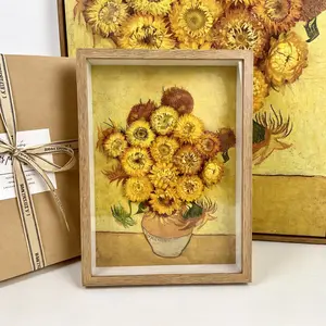 Van Gogh Sunflowers Preserved Flower Frame 12.4"x9.3" Real Dried Flowers Vintage Vibes Aesthetic Room Decor for Dark Corners & Gift