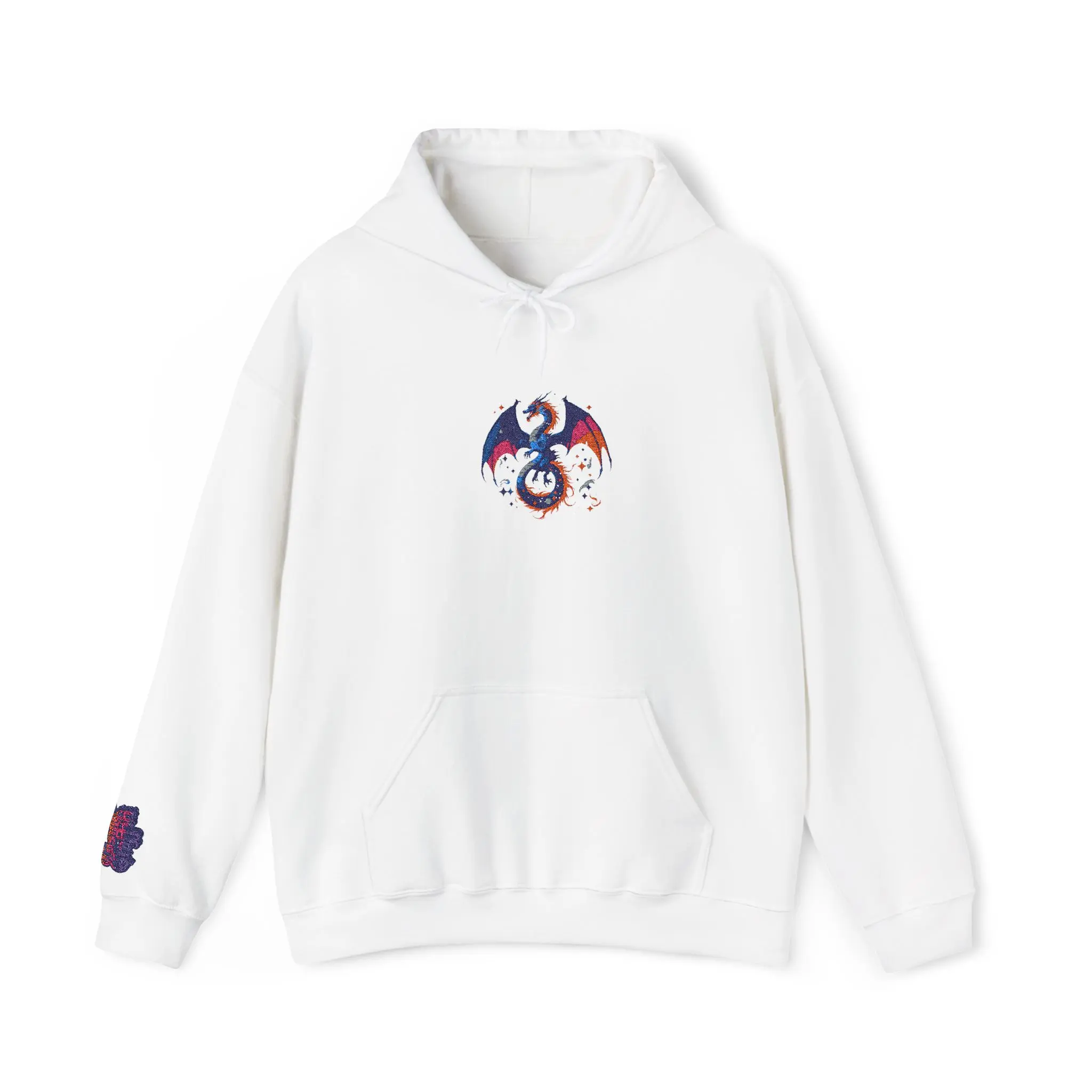 Embroidered Cosmic Graffiti Dragon Hoodie Sweatshirt, Celestial Art Hooded Jumper, Galaxy Print Pullover, Unisex Space Theme Apparel, Cosmic