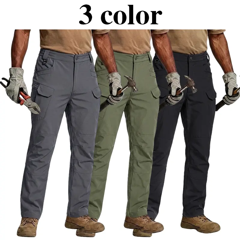 HOMUG Men's 3-Pack Lightweight Cargo Pants with large-capacity zippered pockets and straight leg openings. Available in multiple colors, ideal for spring and summer wear. Belt not included. construction work