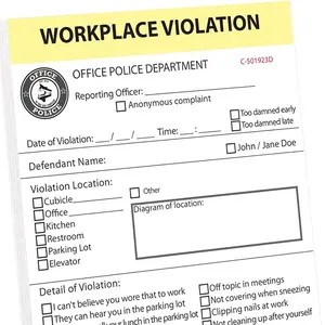 Office Workplace Violation Notice With Touch of Humor, Funny Workplace Police Message for Coworkers and Cubicle Neighbors, Self-Adhesive Sticky Notepad, 4 x 6-Inch, 50 Sheets