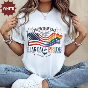 Flag Day & Pride Shirt, Patriotic Rainbow Unisex Tee, LGBTQ Ally Shirt, Retro American Flag Pride Month Graphic Tee for Women and Men,Comfortable & Breathable Material,Fashionable Spring/Summer Top