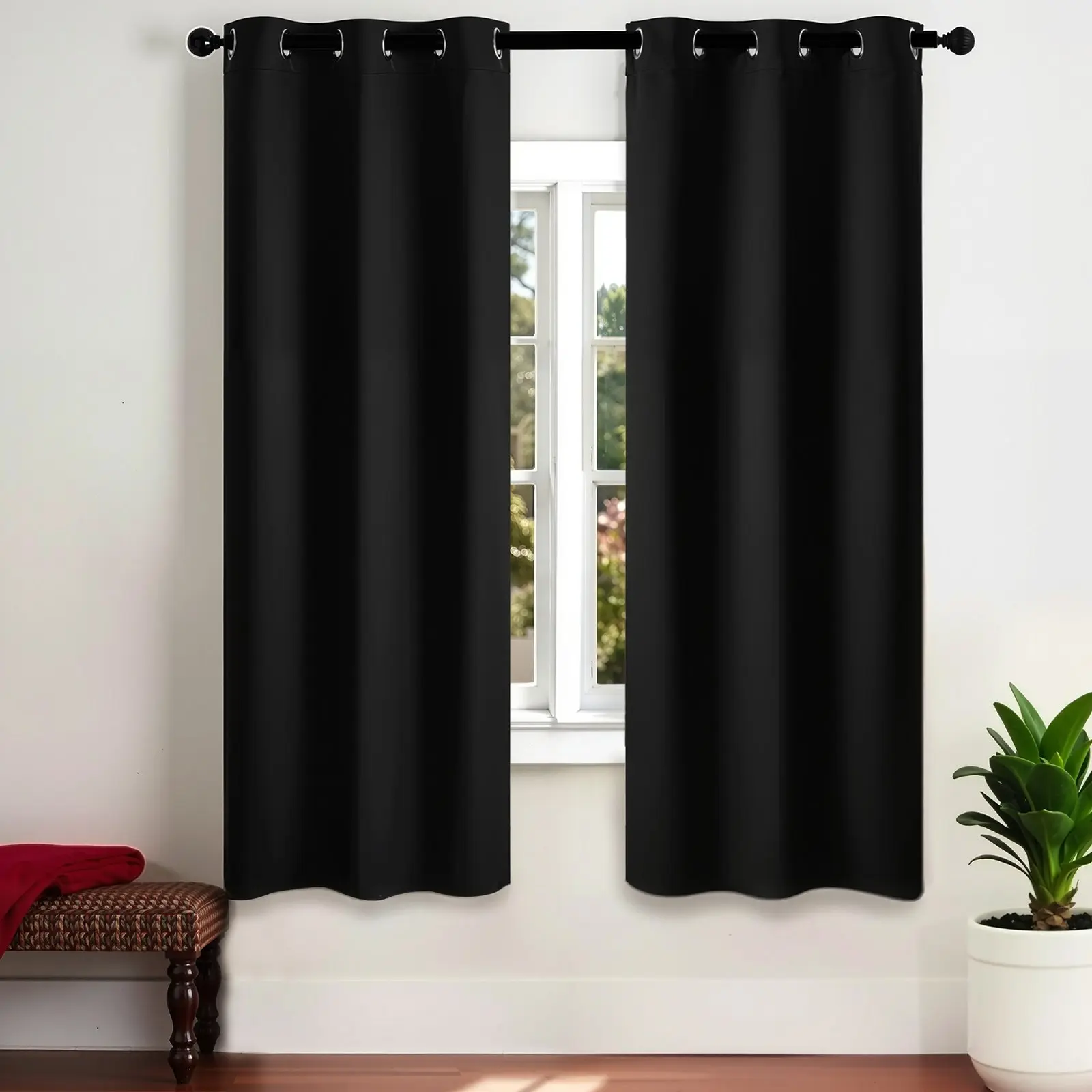 【DealsForYouDays】VEVOR Blackout Curtains, Father's Day Gift, 2-Panel Grommet Top Set, 42 in Wide Each, 63 in Length, Thermal Insulated Polyester Light Blocking Drapes for Bedroom, Living Room Windows, Black