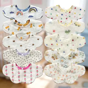 MUSBUY 10-Pack 360° Baby Drool Bibs for Boys & Girls Soft Cotton Absorbent Teething Feeding Bibs Reversible Adjustable Snap Baby Bib Set Newborn Essentials