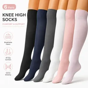 6-Pack Knee High Compression Socks for Men & Women, 15-20 mmHg Lightweight Support Socks, Comfortable Athletic Socks for Running, Nursing, Sports, Work & Daily Wear