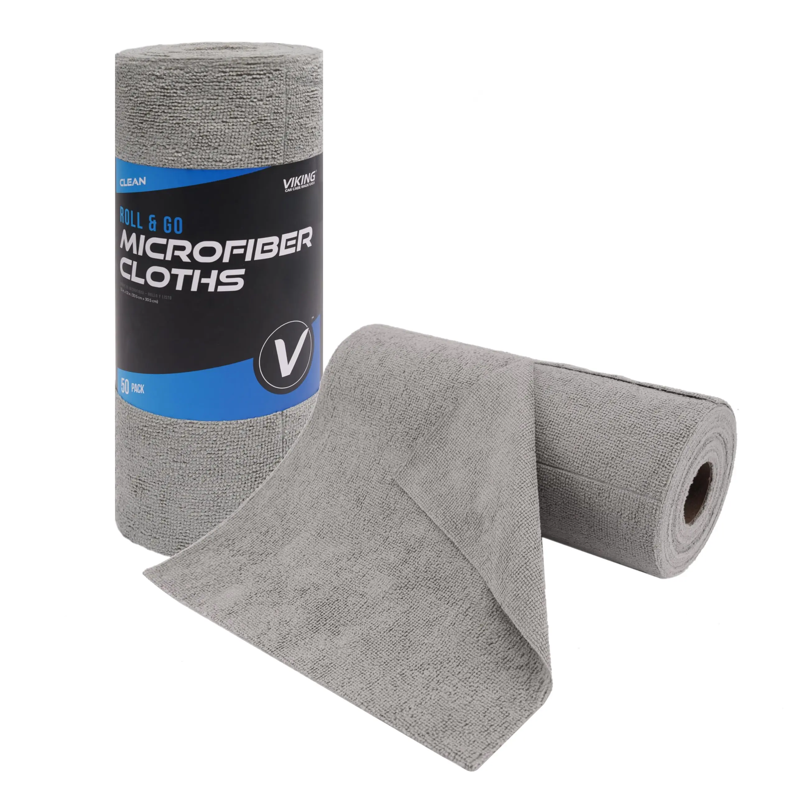 VIKING Microfiber Cleaning Cloth Roll, Reusable and Tear Away Microfiber Towels for House, Home, Garage, Car Cleaning Kit and Car Detailing Kit, 50 Pack, Grey, 12 inch x 12 inch