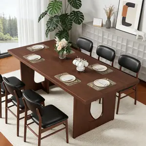 71" Wood Dining Table for 6-8 People, Thickened Tabletop & Stable T-Shaped Legs for Kitchen Dining Room Living Room – Brown Wood Grain