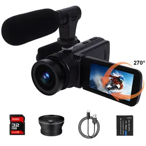 270-degree flip screen selfie camera, 16MP HD video recording, 16x zoom, entry-level portable camera, rechargeable, includes a 32GB memory card, ideal for outdoor travel, home use, and vlogging.