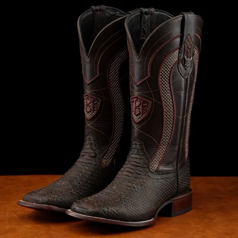 Matte Brown Python Print Leather Boots