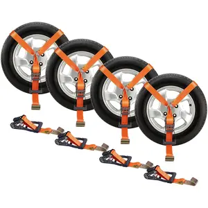【Summervibes】VEVOR Car Tie Down Straps Kit, Lasso Style 2" x 120" Tire Straps, 5512 LBS Working Load, 11023 LBS Breaking Strength, with Flat Hooks for Passenger Car, ATV, Motorcycle, Van, SUV, UTV, Trailer, 4-Pack