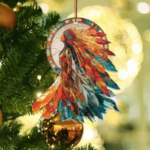 Native American Chief Stained Glass Ornament - Tribal Headdress Prism Decor & Indigenous Gift
