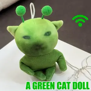 Green Alien Cat Plush Toy, Poseable & Deformable Stuffed Animal, Creative Ugly Cute Plushie Keychain For Gifts