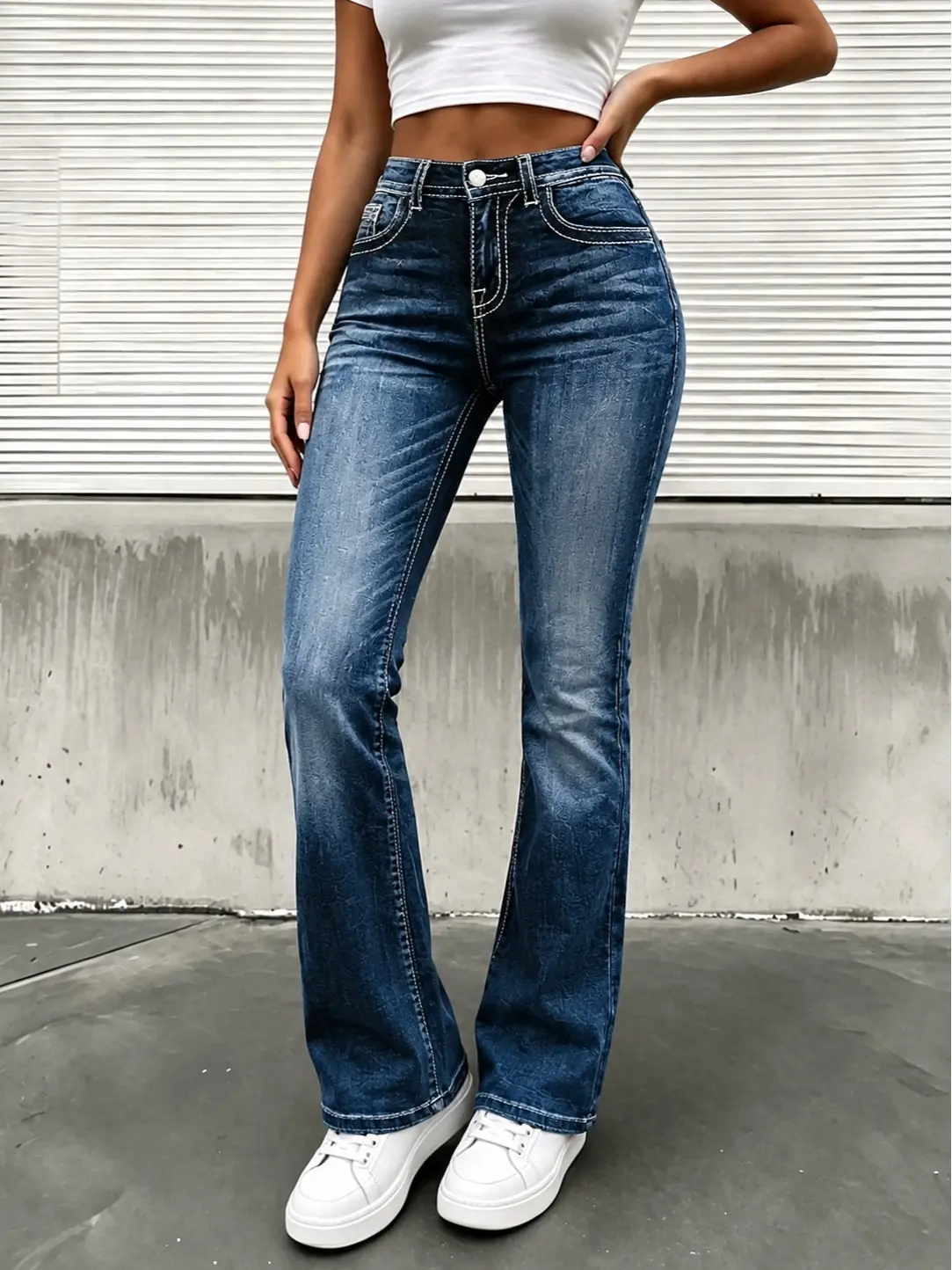 Women's Micro Embroidered Stretch Jeans - Comfortable, Soft, Breathable Womenswear Bottom for Casual Wear