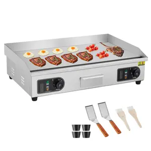 VEVOR Commercial Electric Griddle,  , 4400W Countertop Flat Top Grill, 122℉-572 ℉ Adjustable Temp, 28.74 x 15.75 x 0.39in Stainless Steel Griddle Grill with 2 Shovels and 2 Brushes for Home or Restaurant
