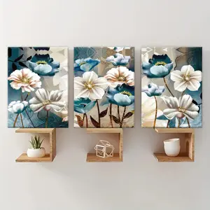 Flower Pattern Canvas Painting with Frame, 3 Counts Modern Elegant Style Wall Art Painting, Wall Art Decor for Home Living Room Bedroom Office