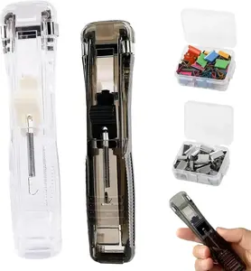 2 Pcs Handheld Reusable Creative Stapler Push Stapler Clips Paper Clamp Dispenser 40 Sheet Capacity with 100 Stainless Steel Refill Binder Clips for Office Document School Supplies
