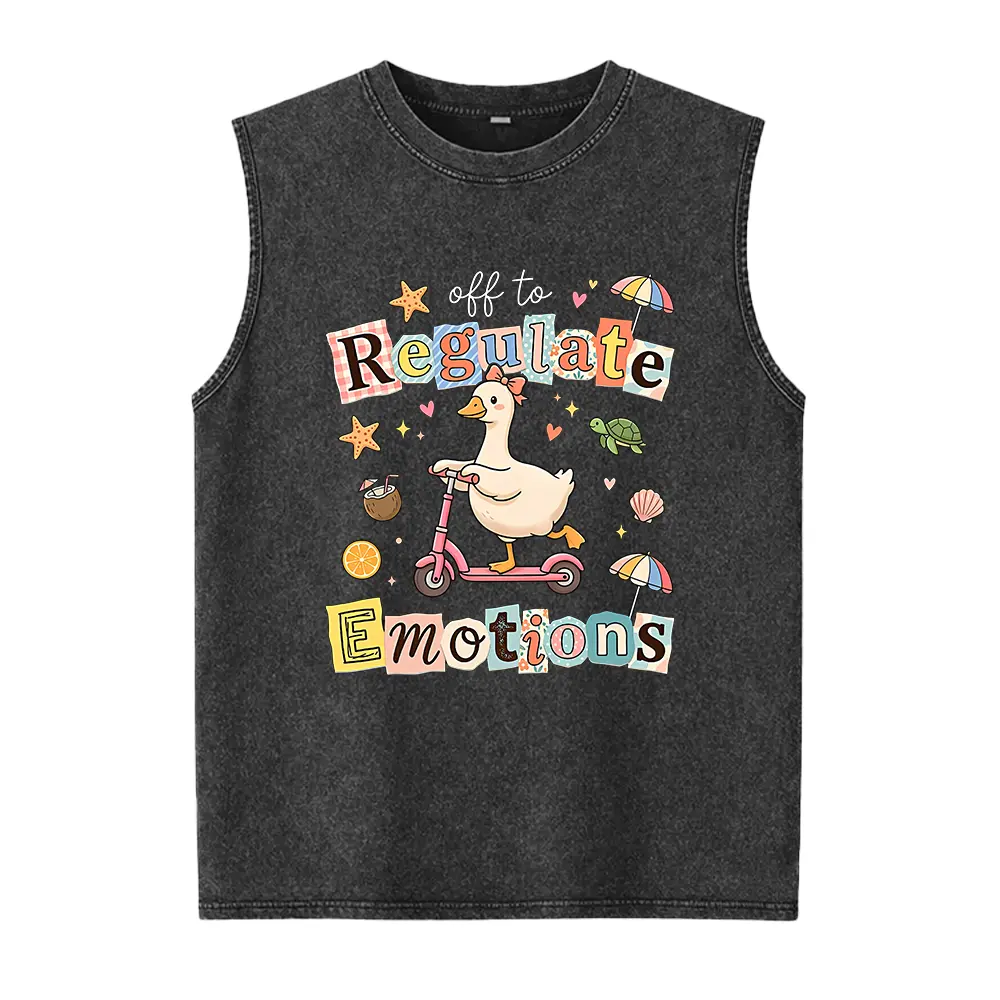 Off To Regulate Emotions Washed Vest, Summer Goose Washed Vest, Therapist Gift, Mental Health Washed Vest, Summer Vibes Washed Vest, Positivity Washed Vest