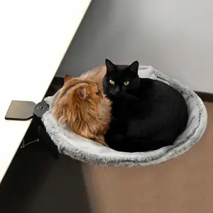 Cozy Cat Bed,Climbing tree | Removable Cat Nest with Strong Frame withstand 30 pounds,Clip-On Cat Perch & Detachable and Washable Plush Bed | Grey,Black,Cream |   For Desk,Windowsill,Bed,less than 2inches thick | Suitable for cat lovers with cats