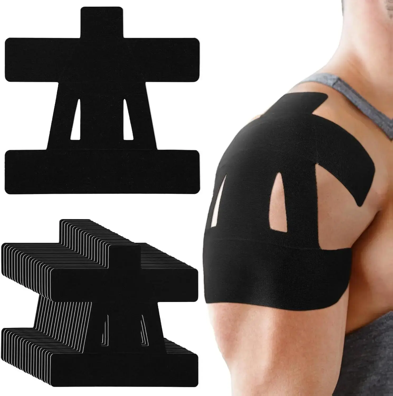 10-Count Pre-Cut Kinesiology Tape, Breathable Waterproof Elastic Kinesiotape Sports Tapes for Shoulder Pain Relief, Support, Recovery & Stabilizing, Ideal for Baseball Athletes (Black Bandage), Recovery Sports Tapes