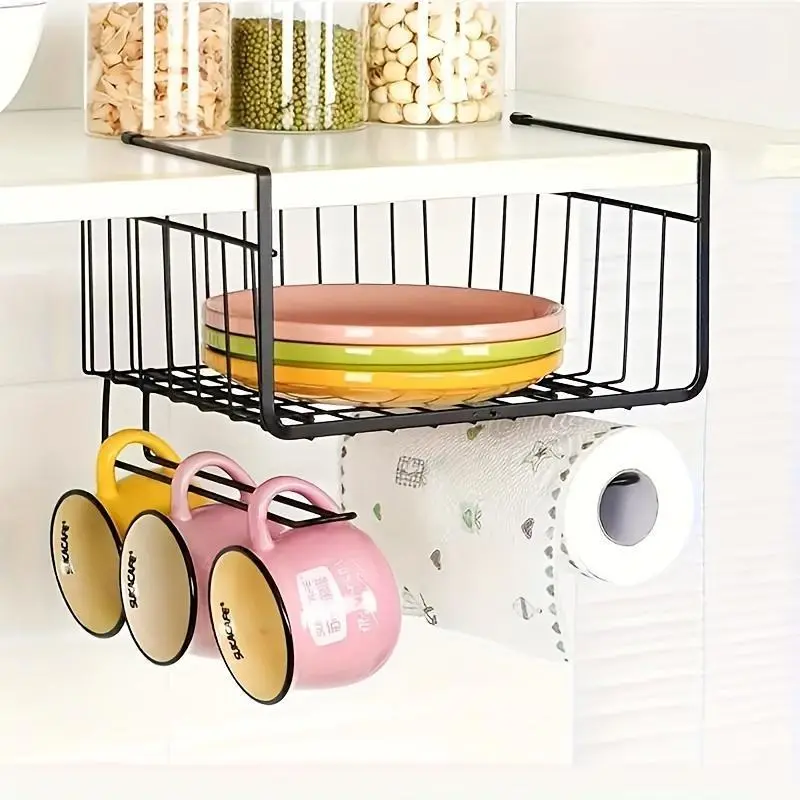 6-Inch 1-Layer Under-Bed Storage Rack (1 Unit) with Hanging Mount, Desk Organizer, Hanging Baskets, Paper Roll Holder - No Complex Tools, Simple Easy-to-Install Space-Saving Desk Storage Home Organizer for Small Spaces
