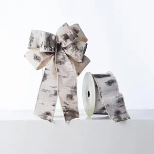 Gray, Black & White Glittered Birch Print Hand-Tied Loop Bow & Ribbon