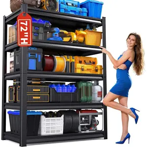 72"H Garage Shelving-3000 LBS Heavy Duty Storage Shelf 5-Tier Adjustable Metal Shelving,Removable Multi-Purpose garage shelves,For Basements Warehouses,Pantries,And Industrial 72"H*39.4"W*14"D Black