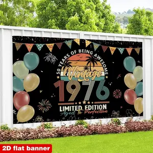 Men's 50th Birthday Decoration Banner, Happy 50th Birthday Background Poster Gift, Retro Back to 1976 Party Decorations