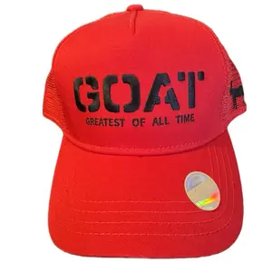 Red GOAT Hat with Goat Logo Greatest of All Time Trucker Cap for Sports Fans