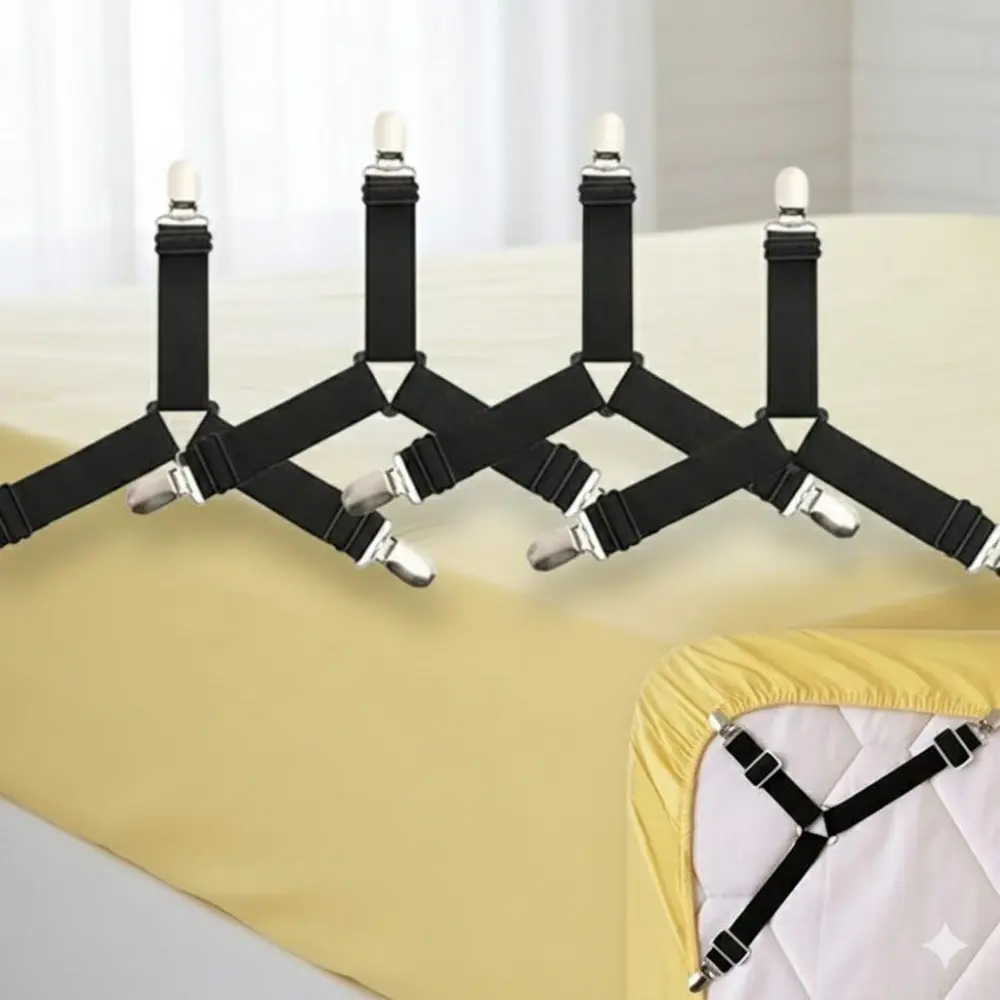 Anti-Slip Bed Sheet Holder Set, Corner Sheet Holders with Extra Strong Adjustable Bands, Sheet Grippers Straps, 360 Degree No-Slip System for Mattress 5 to 45cm, Prevents Shifting, Essential Spring Bedding Fixing Solution