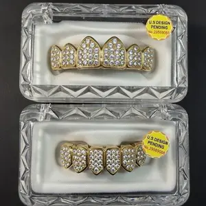 CZ Yellow Gold Grillz 6 Tooth Top And Six Tooth Bottom