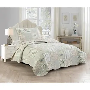 Grey Angel and Pink Rose Patchwork, 2-Piece Set with 1 Sham, Reversible Bedspread, Soft Lightweight Coverlet, All-Season, Twin, Pink Grey