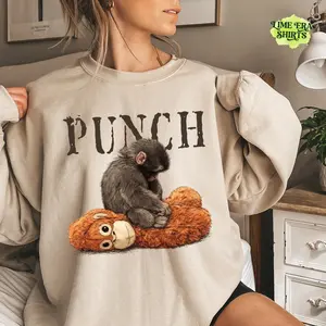 [Sale up to 70%] Monkey Punch Cozy Sweatshirt, Baby Monkey And Plush Toy, Animal Lover Gift, Cute Viral Shirt  Mothers Day Tee, Animal Lover Mother Gift Cute Cozy Mom