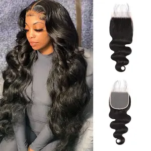 BUW 4x4 Transparent Lace Closure Natural Color 100% Human Hair Free Part 10-20 Inches Body Wave, Deep Wave, Straight, Water Wave