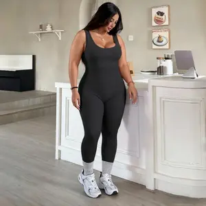 Plus-size Seamless Jumpsuit Elastic No Chest Pads Sports Fitness Wear Camisole Jumpsuit for Women Sleeveless Square-neck Tight Fit Women's Sporty H-Shaped Tracksuit Set gardenia fragrance solid backless cami top yoga pants High Waist Flare naked feeling