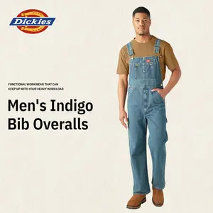Dickies Indigo Bib Overalls, Men's Overalls Workwear,100% Cotton,Multiple Pockets,With Hammer Loop for Tools