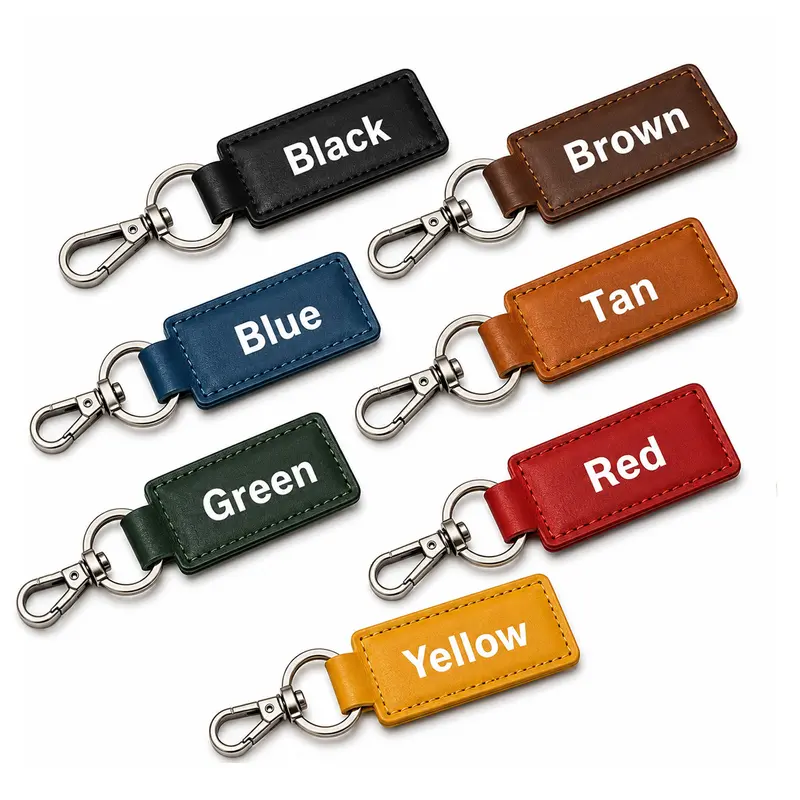 Laser-Ready PU Leather Keychain Blanks 7-Pack (Mixed Colors) - DIY Personalized Crafts Kit with Rings, Bag Key Accessory, Backpack Decor for Friends, Family Mini Gifts